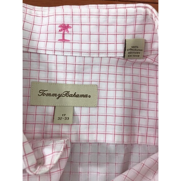 Men's TOMMY BAHAMA Pink, White Plaid Button Down DRESS‎ Shirt Sz 17 32-33 - Picture 5 of 8